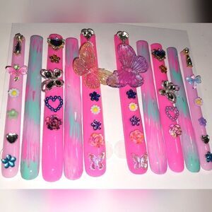 Hand crafted custom luminous 5XL long acrylic press on nails sz Xs